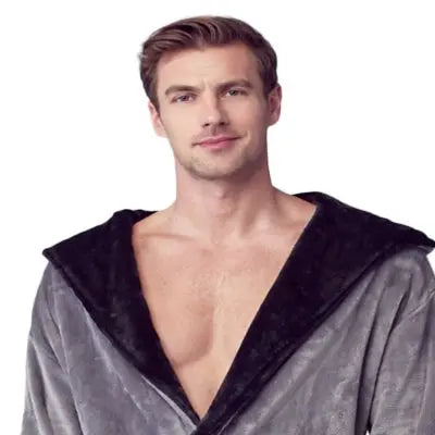 Men’s Hooded Plush Robe – Lightweight Microfiber Bathrobe with Moisture-Wicking Comfort for Home, Spa & Travel