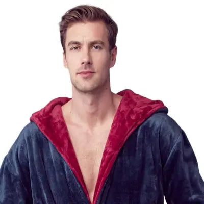Men’s Hooded Plush Robe – Lightweight Microfiber Bathrobe with Moisture-Wicking Comfort for Home, Spa & Travel