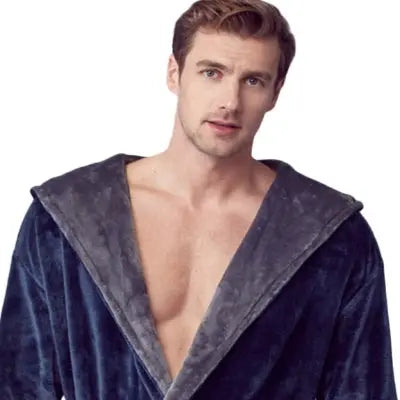 Men’s Hooded Plush Robe – Lightweight Microfiber Bathrobe with Moisture-Wicking Comfort for Home, Spa & Travel
