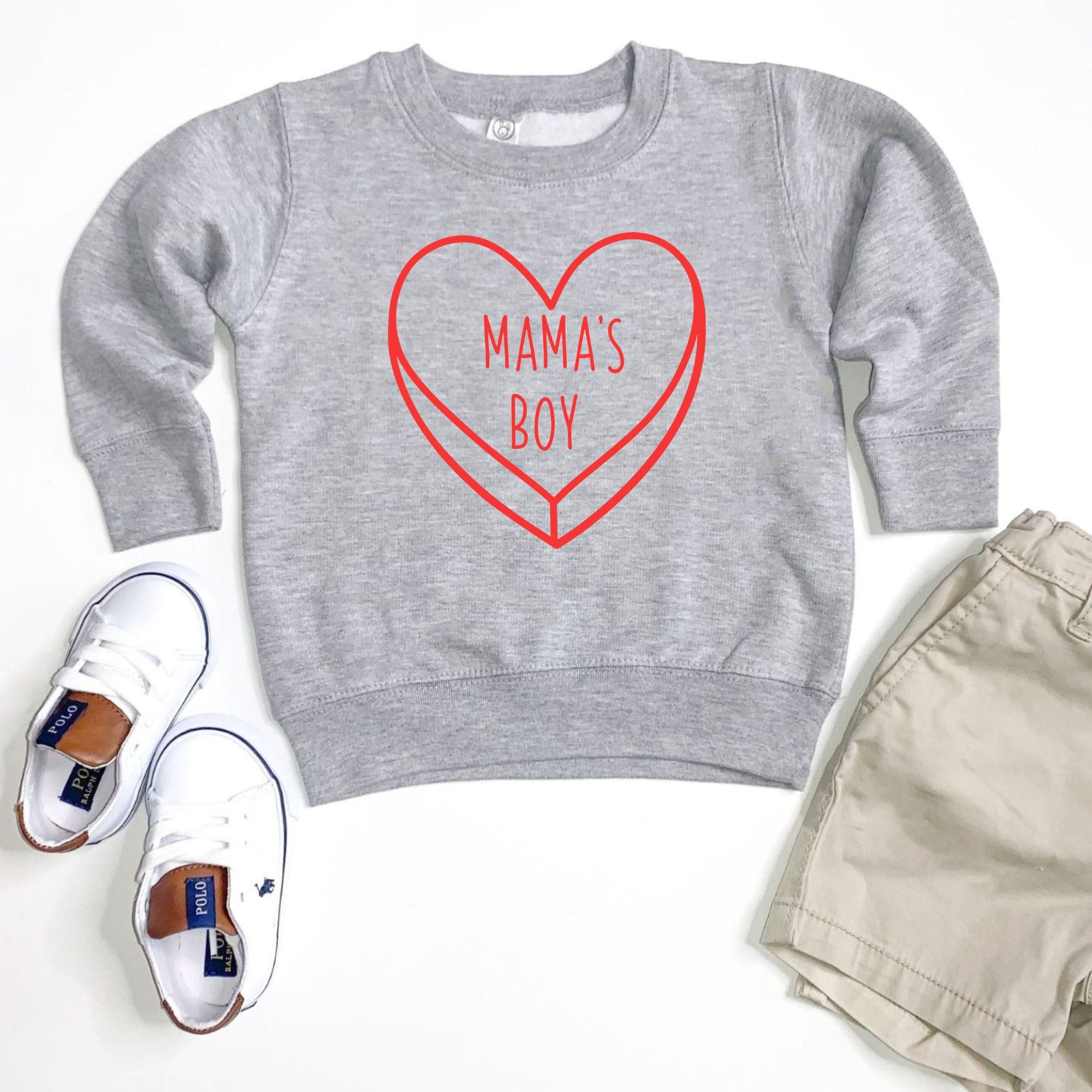 Mama’s Boy Candy Heart Sweatshirt – Red Graphic Crewneck Pullover, Cute Valentine’s Day Gift