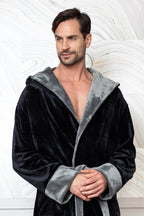 Men’s Hooded Plush Robe – Lightweight Microfiber Bathrobe with Moisture-Wicking Comfort for Home, Spa & Travel