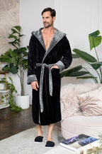 Men’s Hooded Plush Robe – Lightweight Microfiber Bathrobe with Moisture-Wicking Comfort for Home, Spa & Travel